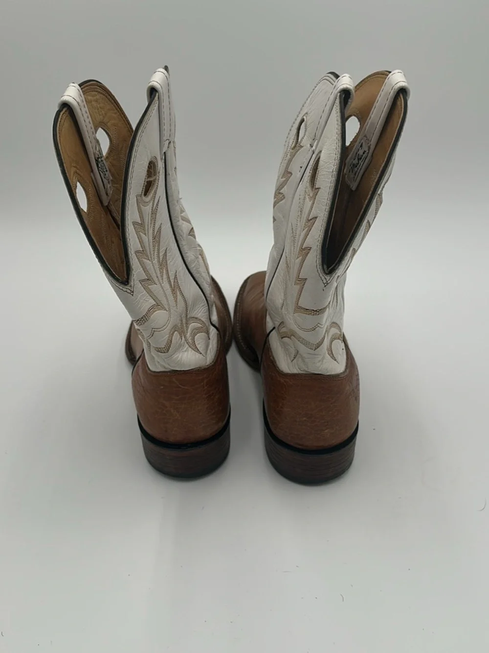 Larry Mahan Two-Tone White Shaft & Brown Leather Cowboy Boots